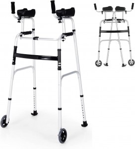 Foldable standard walker, lightweight aluminum alloy rehabilitation aid for the elderly, disabled, walking mobility aid