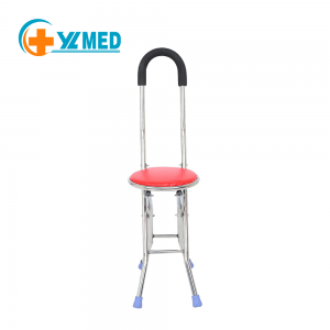 Folding Crutch Stool Stainless Steel Four Legs Folding Crutch Stool Walking Cane Walking Stick Chair for Elderly Outdoor Travel Rest Stool Folding Chair Replacement Large Weight Capacity